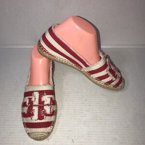 NWOB Tory Burch Red and Cream/White Striped Espadrilles Sz 8- 8.5 (READ!)